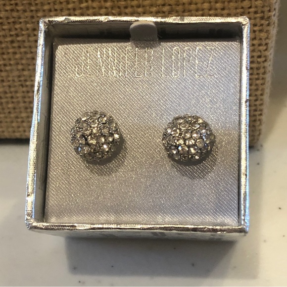 New in Box Jennifer Lopez Earrings silver tone clear rhinestone balls postback - Picture 2 of 5